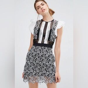 Self-Portrait Frill Sleeved Daisy Guipure Mini Dress Black Lace US 6 UK 10